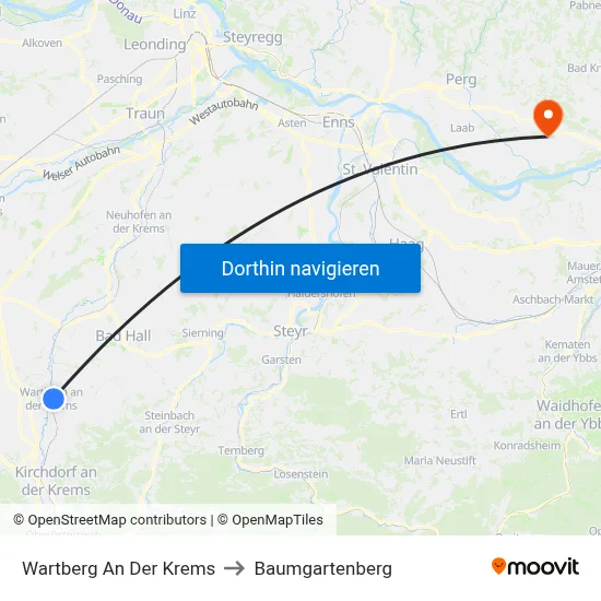 Wartberg An Der Krems to Baumgartenberg map