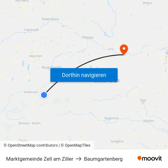 Marktgemeinde Zell am Ziller to Baumgartenberg map