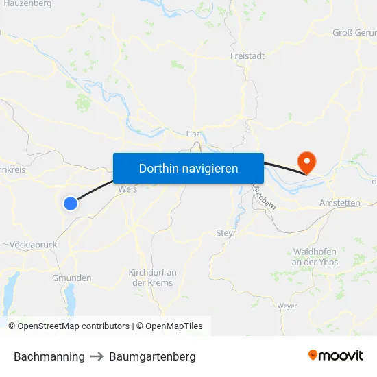 Bachmanning to Baumgartenberg map