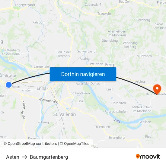 Asten to Baumgartenberg map