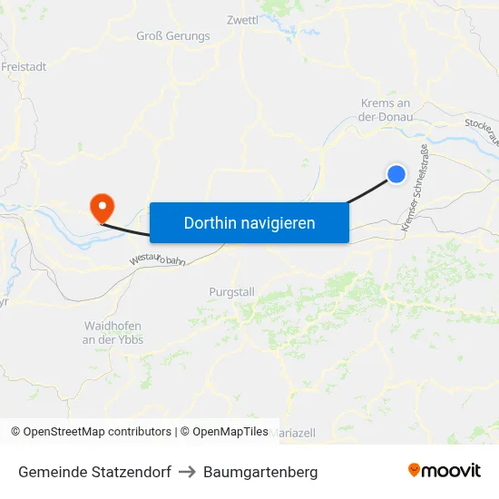 Gemeinde Statzendorf to Baumgartenberg map