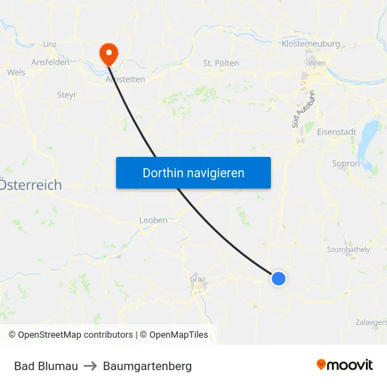 Bad Blumau to Baumgartenberg map