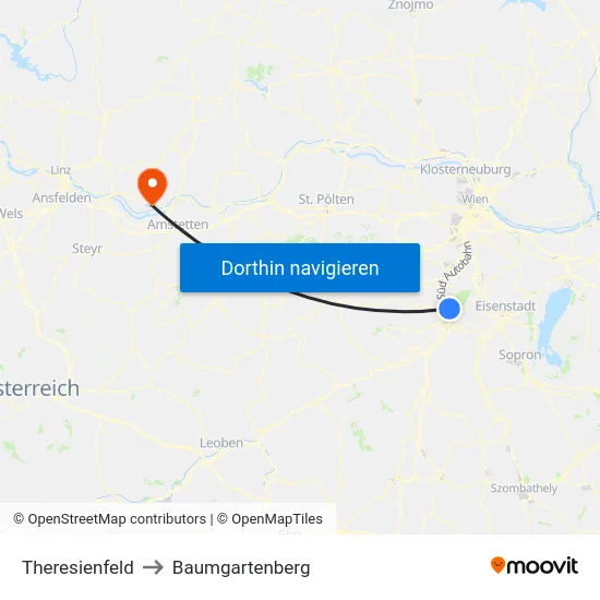 Theresienfeld to Baumgartenberg map