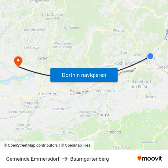 Gemeinde Emmersdorf to Baumgartenberg map