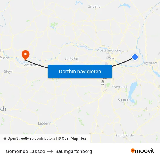 Gemeinde Lassee to Baumgartenberg map