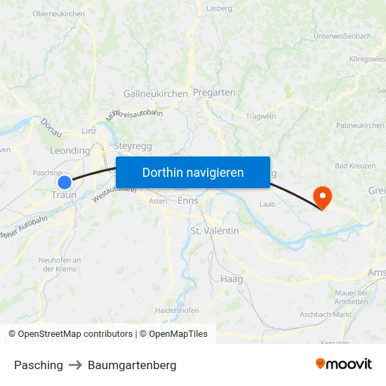 Pasching to Baumgartenberg map