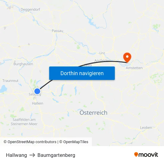 Hallwang to Baumgartenberg map