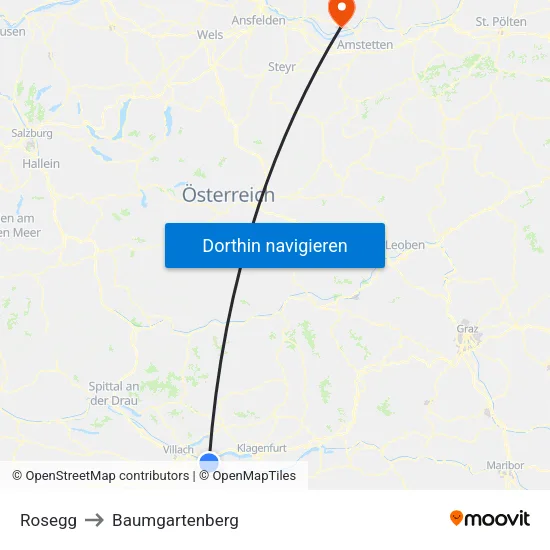 Rosegg to Baumgartenberg map