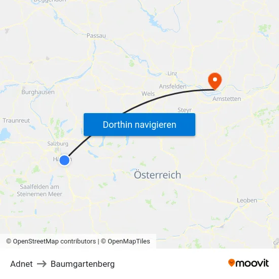 Adnet to Baumgartenberg map
