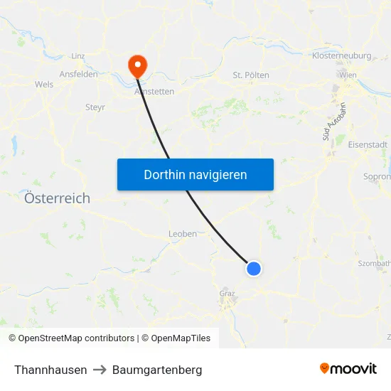 Thannhausen to Baumgartenberg map