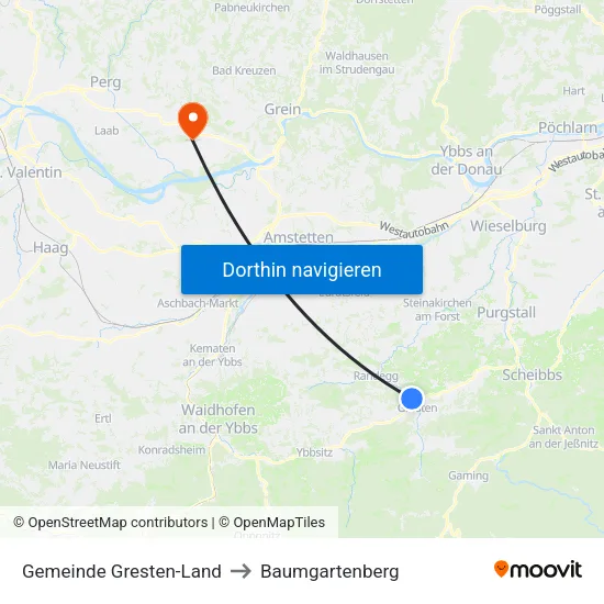Gemeinde Gresten-Land to Baumgartenberg map