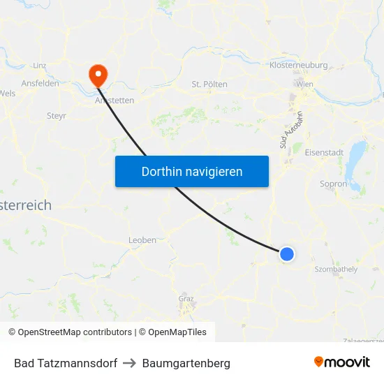Bad Tatzmannsdorf to Baumgartenberg map