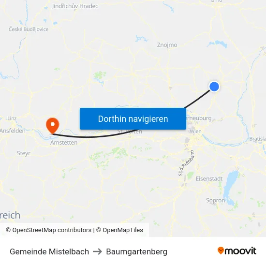 Gemeinde Mistelbach to Baumgartenberg map
