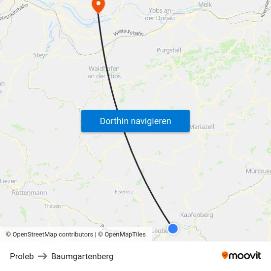 Proleb to Baumgartenberg map