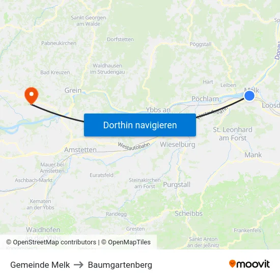 Gemeinde Melk to Baumgartenberg map