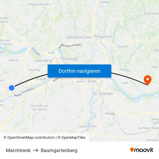 Marchtrenk to Baumgartenberg map
