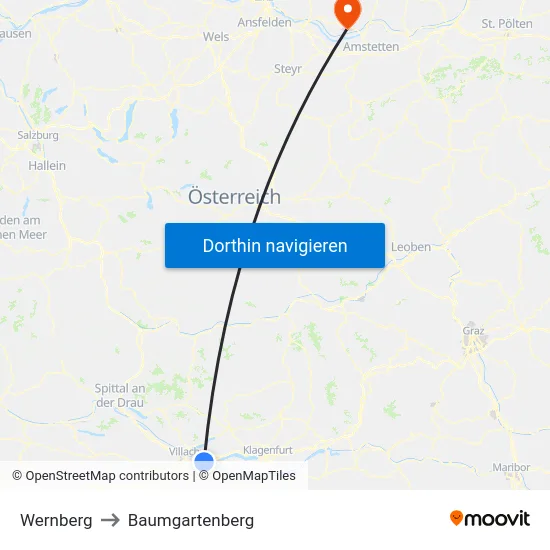 Wernberg to Baumgartenberg map