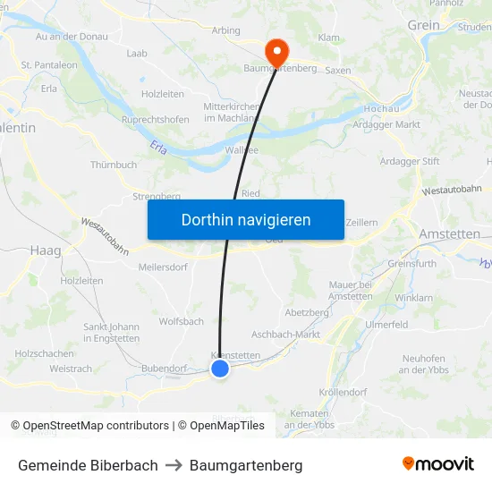Gemeinde Biberbach to Baumgartenberg map