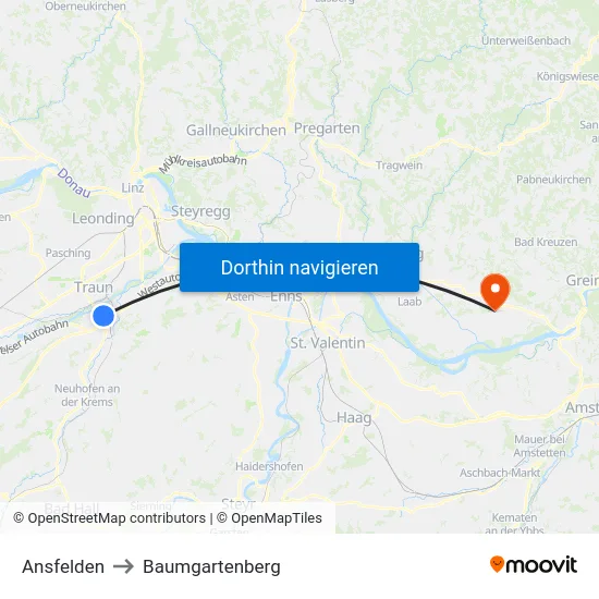 Ansfelden to Baumgartenberg map