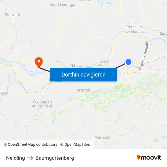 Neidling to Baumgartenberg map