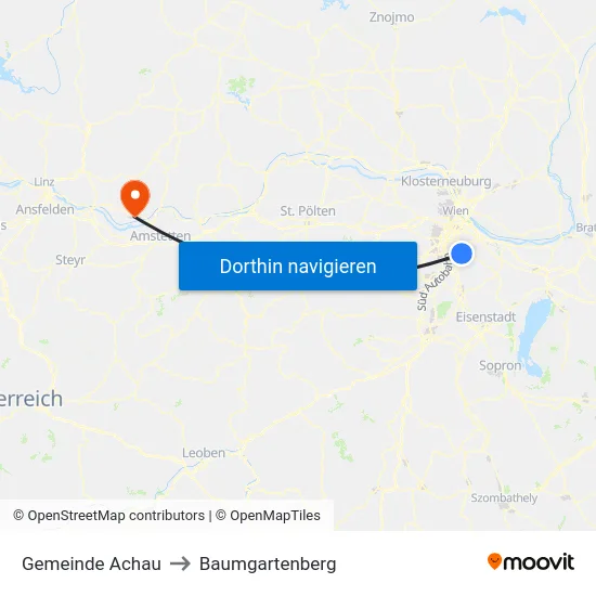 Gemeinde Achau to Baumgartenberg map