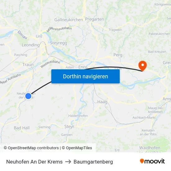 Neuhofen An Der Krems to Baumgartenberg map