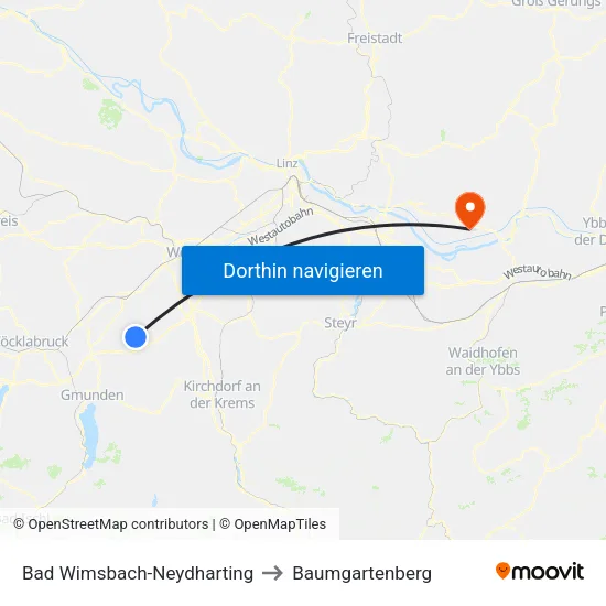 Bad Wimsbach-Neydharting to Baumgartenberg map