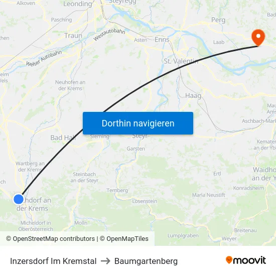 Inzersdorf Im Kremstal to Baumgartenberg map