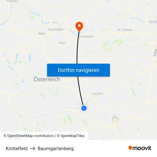 Knittelfeld to Baumgartenberg map