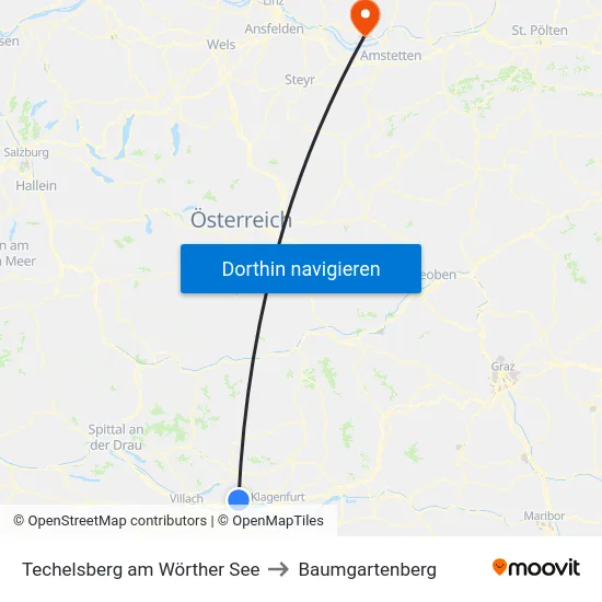 Techelsberg am Wörther See to Baumgartenberg map