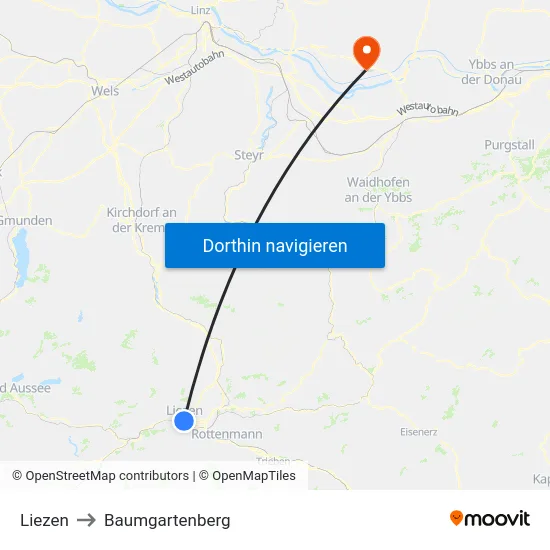 Liezen to Baumgartenberg map