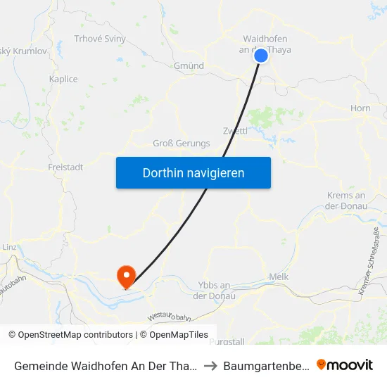 Gemeinde Waidhofen An Der Thaya to Baumgartenberg map