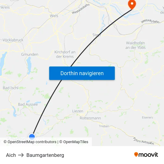 Aich to Baumgartenberg map