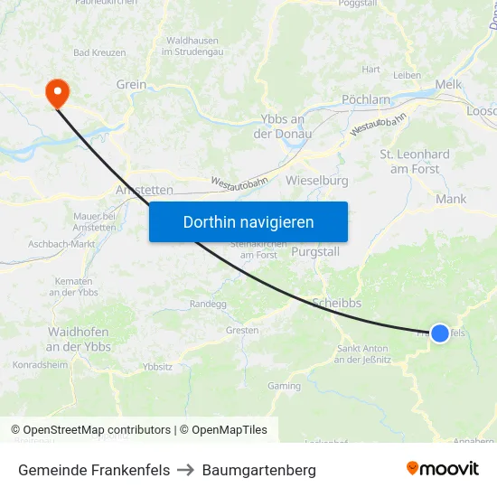 Gemeinde Frankenfels to Baumgartenberg map
