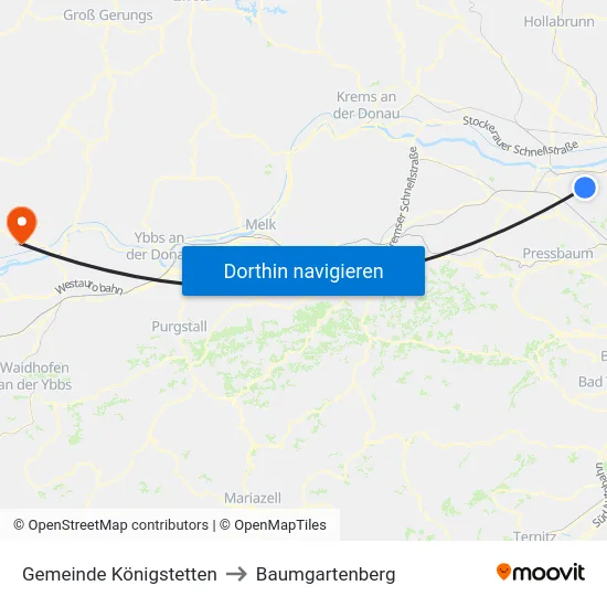 Gemeinde Königstetten to Baumgartenberg map