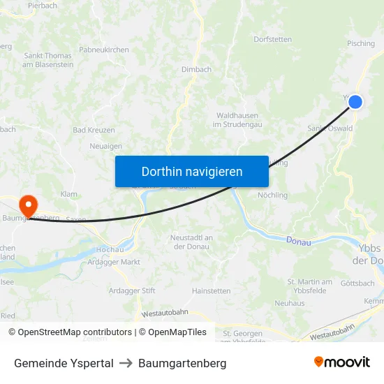 Gemeinde Yspertal to Baumgartenberg map