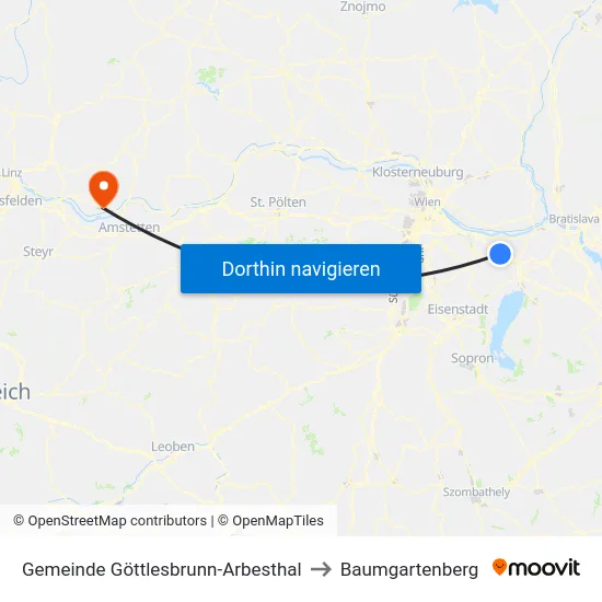 Gemeinde Göttlesbrunn-Arbesthal to Baumgartenberg map