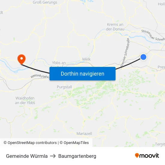 Gemeinde Würmla to Baumgartenberg map