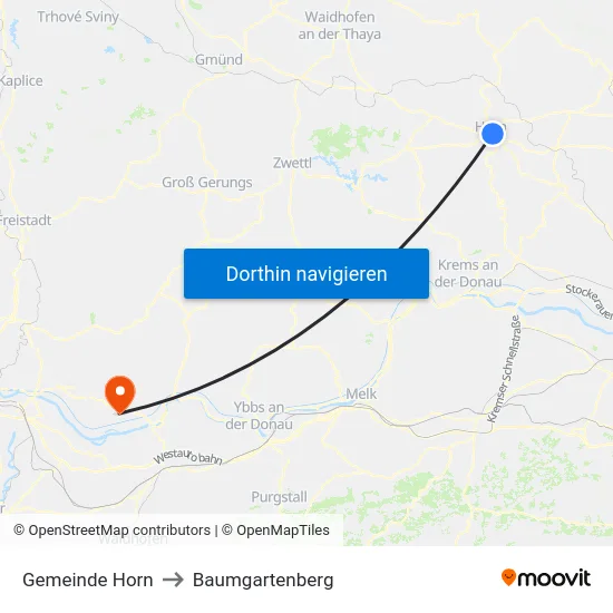 Gemeinde Horn to Baumgartenberg map