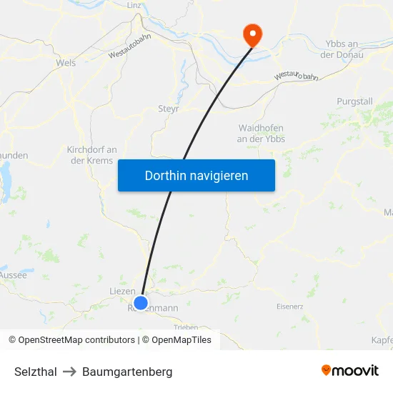 Selzthal to Baumgartenberg map