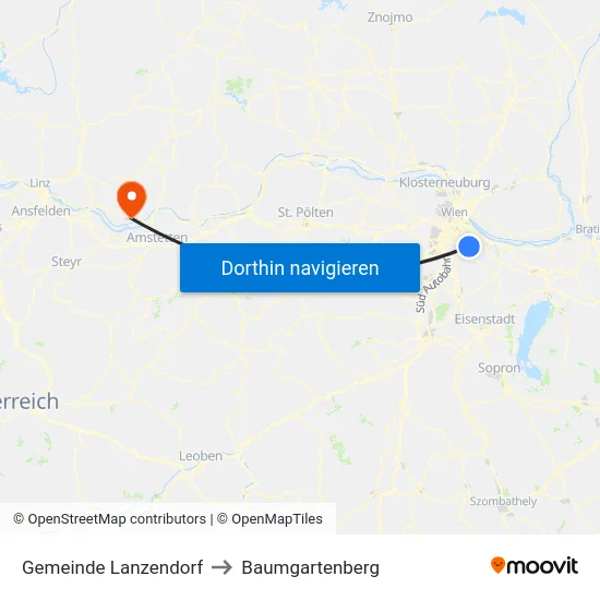 Gemeinde Lanzendorf to Baumgartenberg map