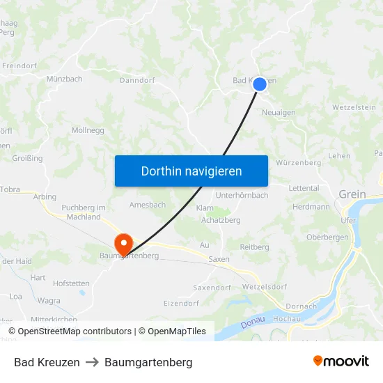 Bad Kreuzen to Baumgartenberg map