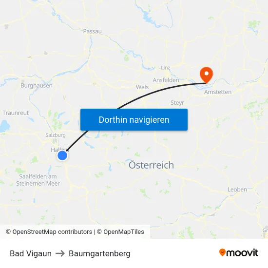 Bad Vigaun to Baumgartenberg map