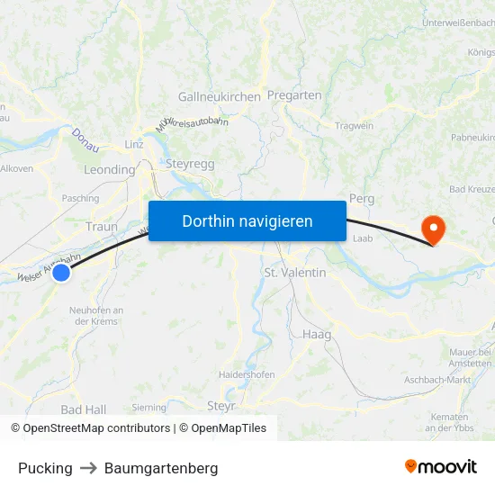 Pucking to Baumgartenberg map