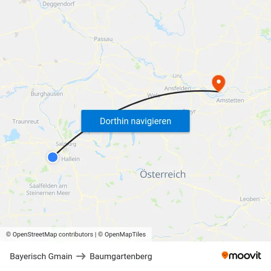 Bayerisch Gmain to Baumgartenberg map