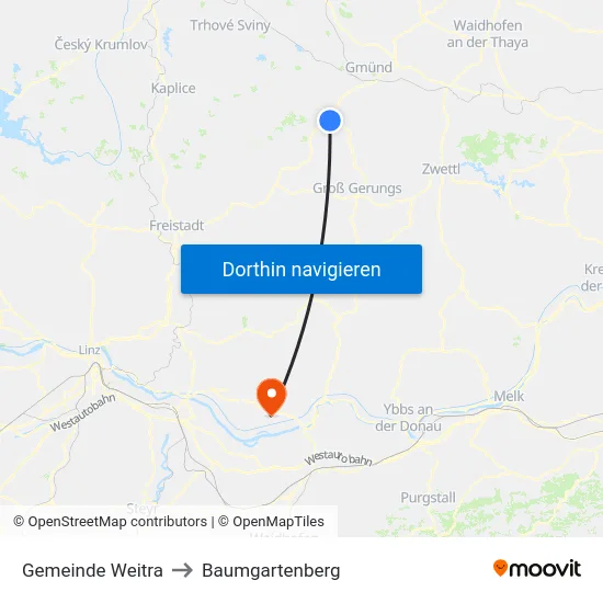 Gemeinde Weitra to Baumgartenberg map