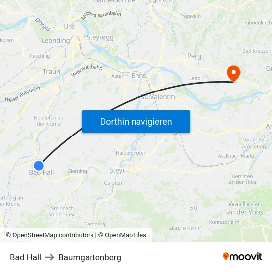 Bad Hall to Baumgartenberg map
