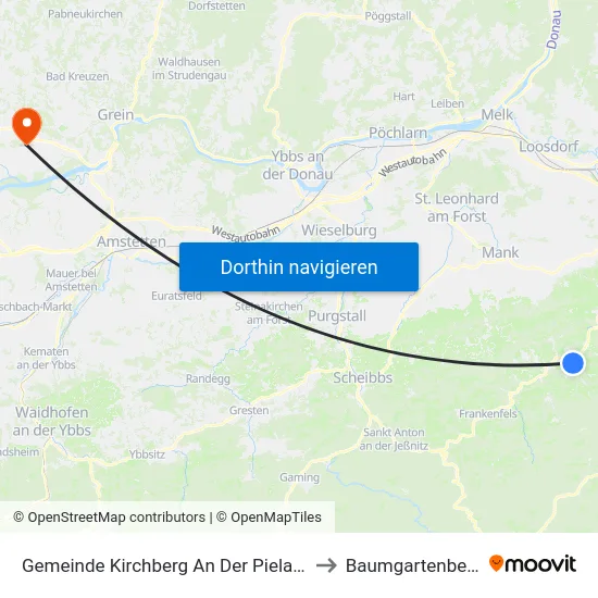 Gemeinde Kirchberg An Der Pielach to Baumgartenberg map