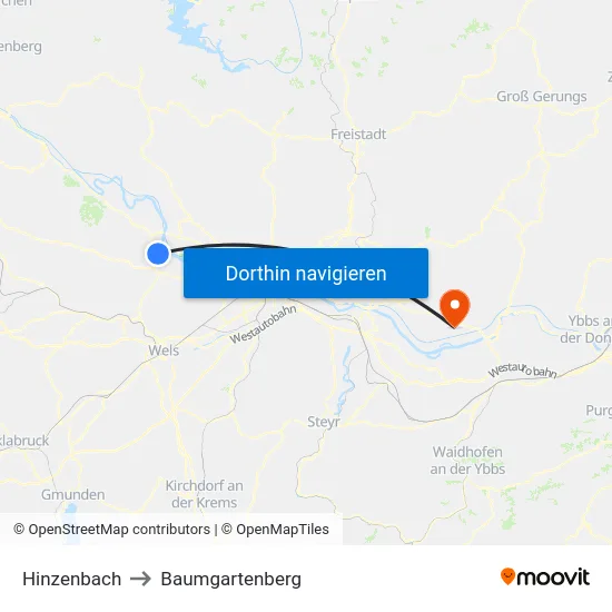 Hinzenbach to Baumgartenberg map