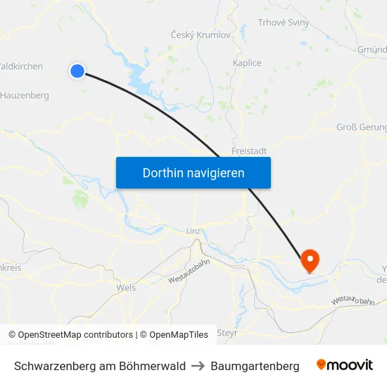 Schwarzenberg am Böhmerwald to Baumgartenberg map